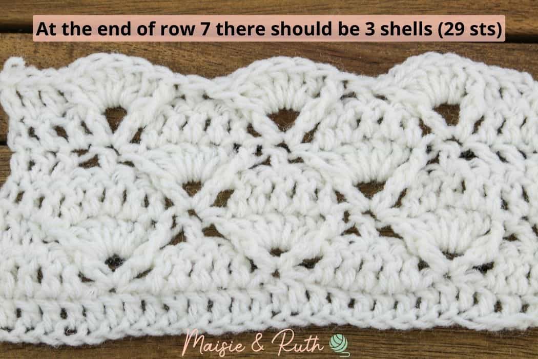 Crochet Diamond Trellis Stitch End of Row 7 trellis