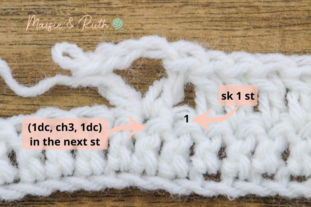 Crochet Diamond Trellis Stitch Row 2c