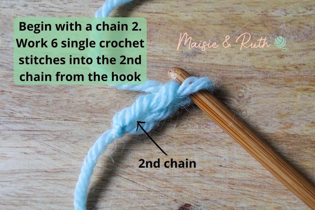 Crochet in the round Chain Ring step 1a