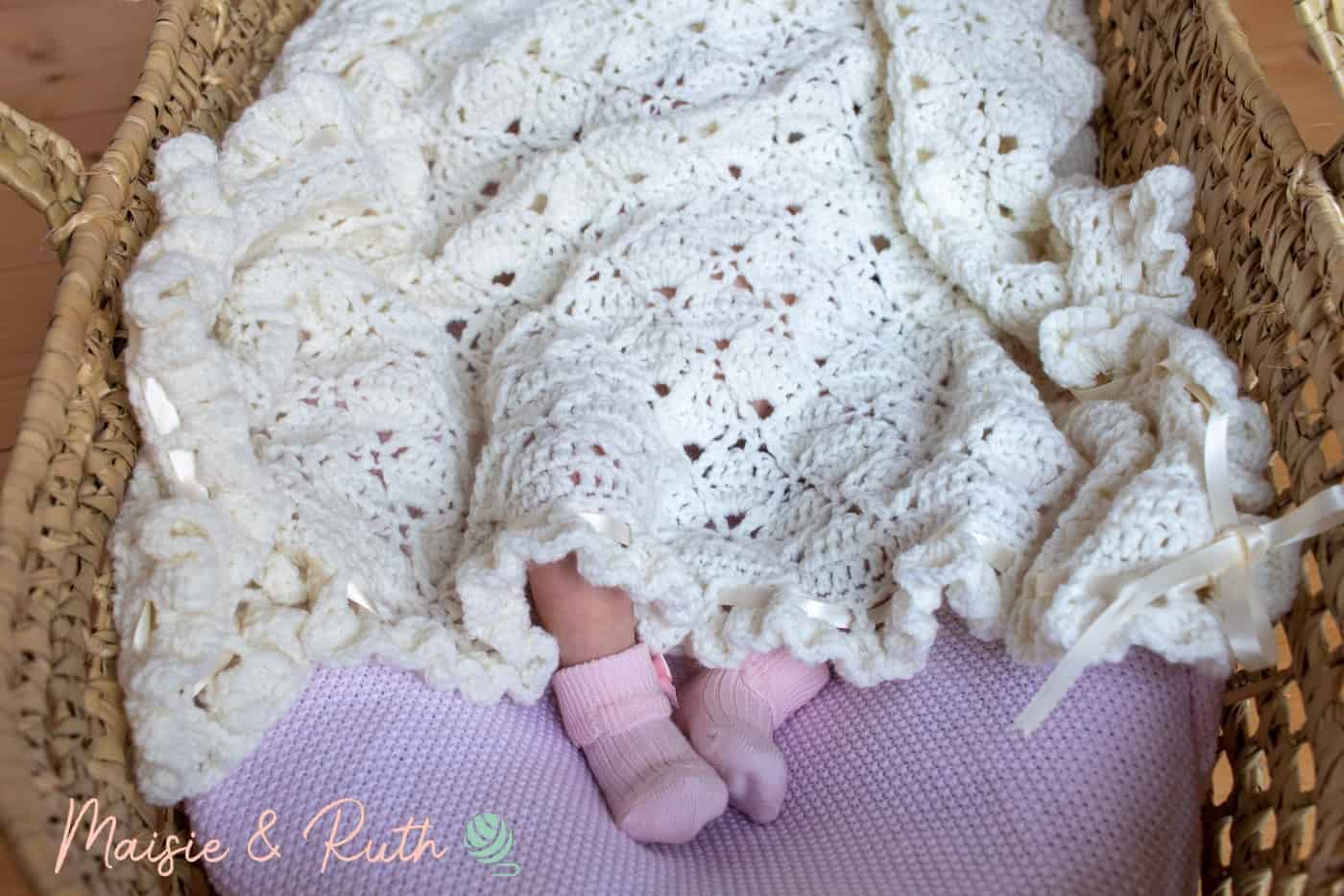 Free Crochet Baby Blanket Pattern in Bassinet