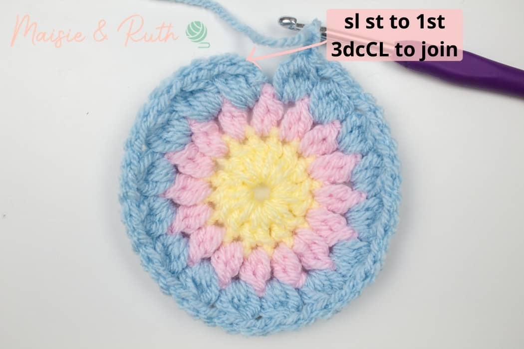Crochet Sunburst Granny Square step 15