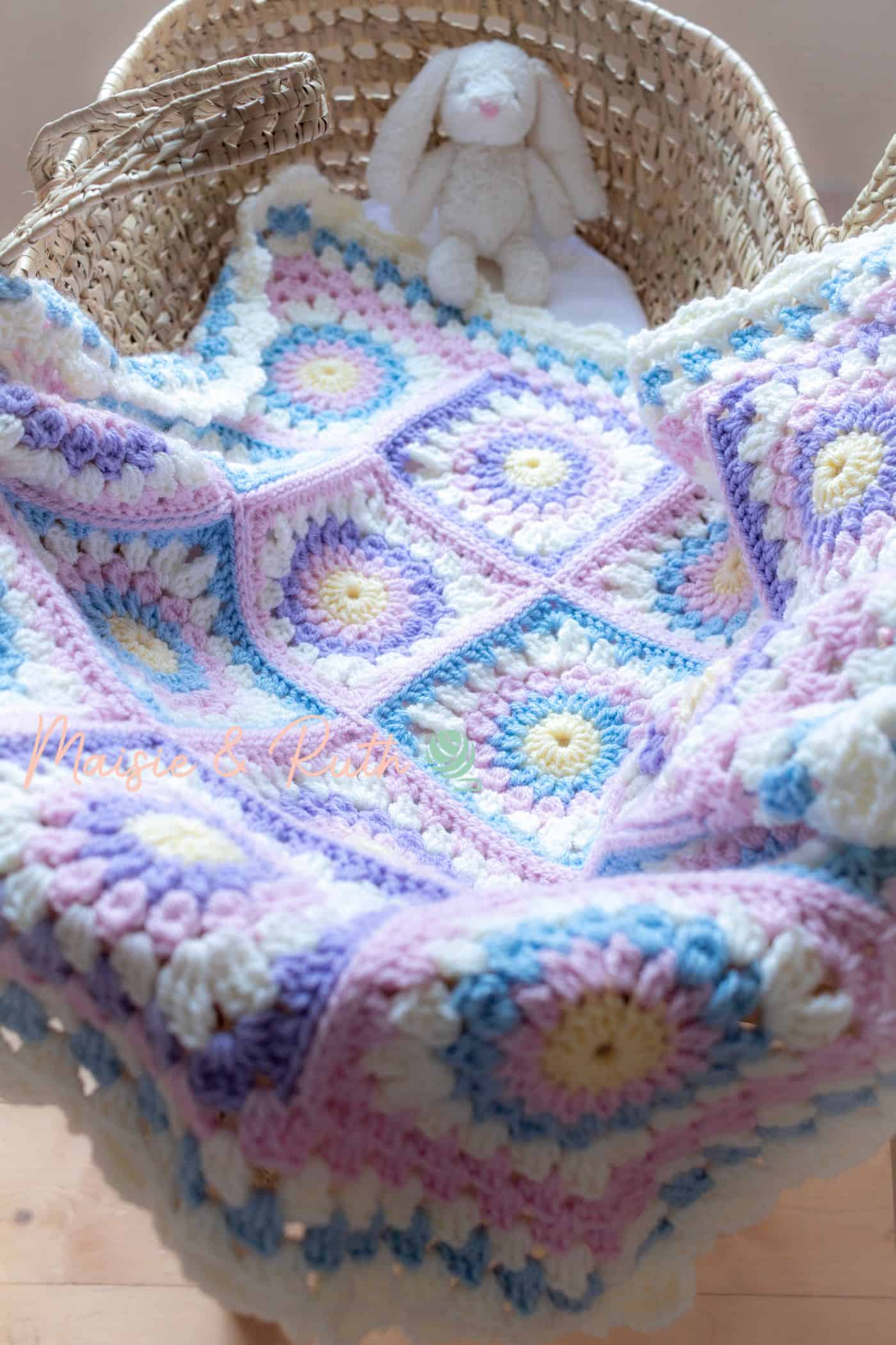 Crochet Sunburst Granny Square Baby Blanket