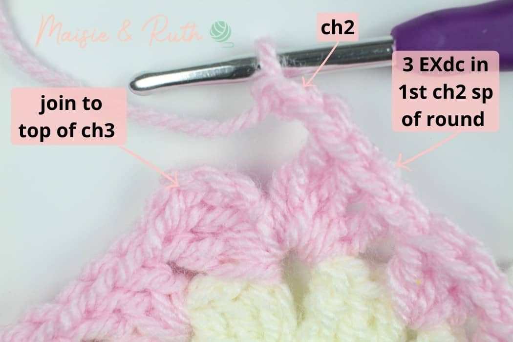 Crochet Sunburst Granny Square step 28