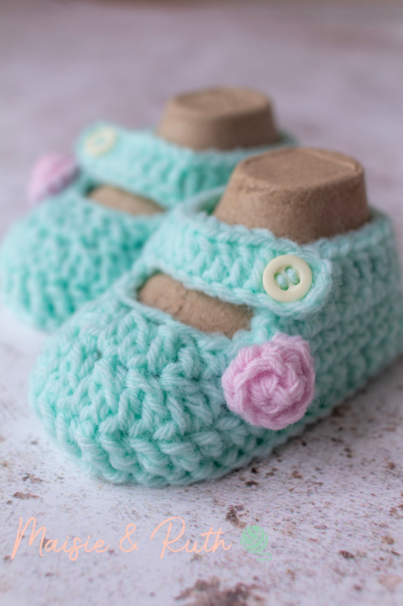 Crochet Flower on Green Baby Bootie