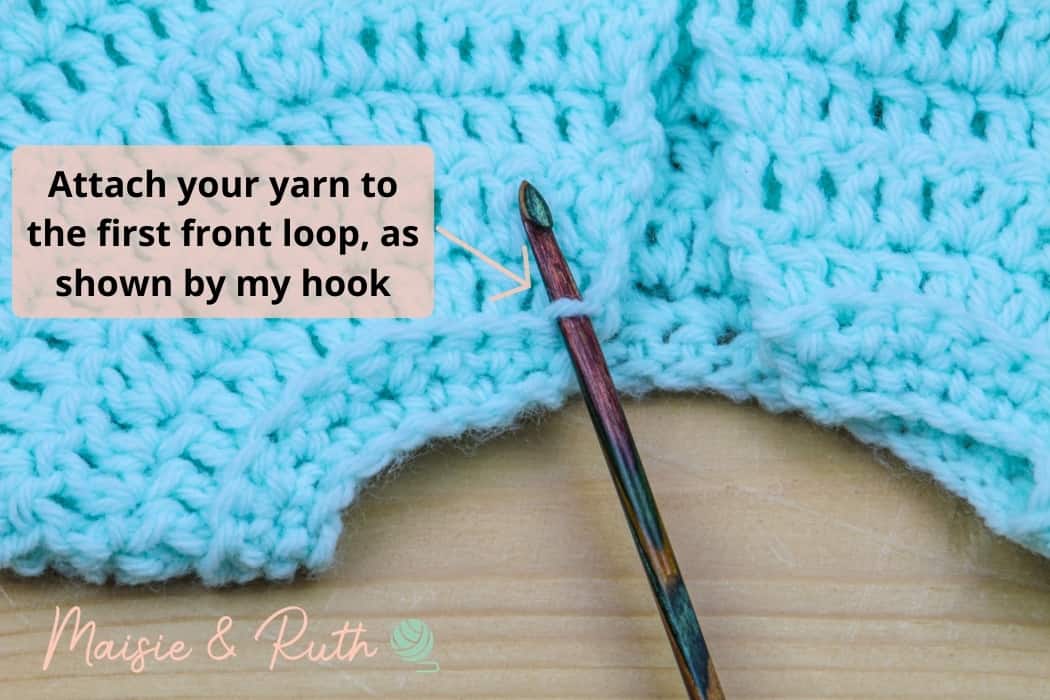 Attach Yarn for Frilly Collar on crochet baby romper