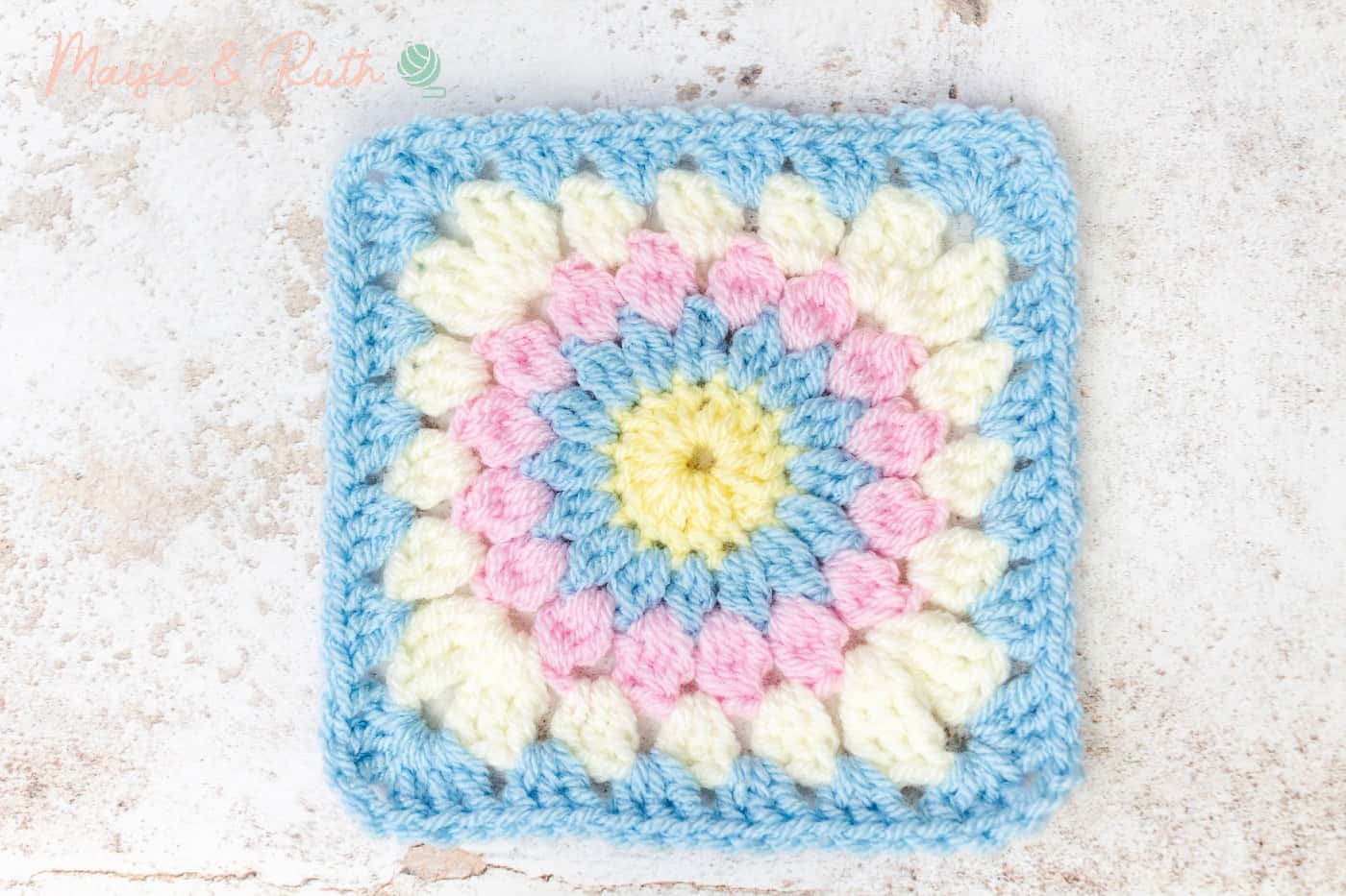 Crochet Sunburst Granny Square Blue Version