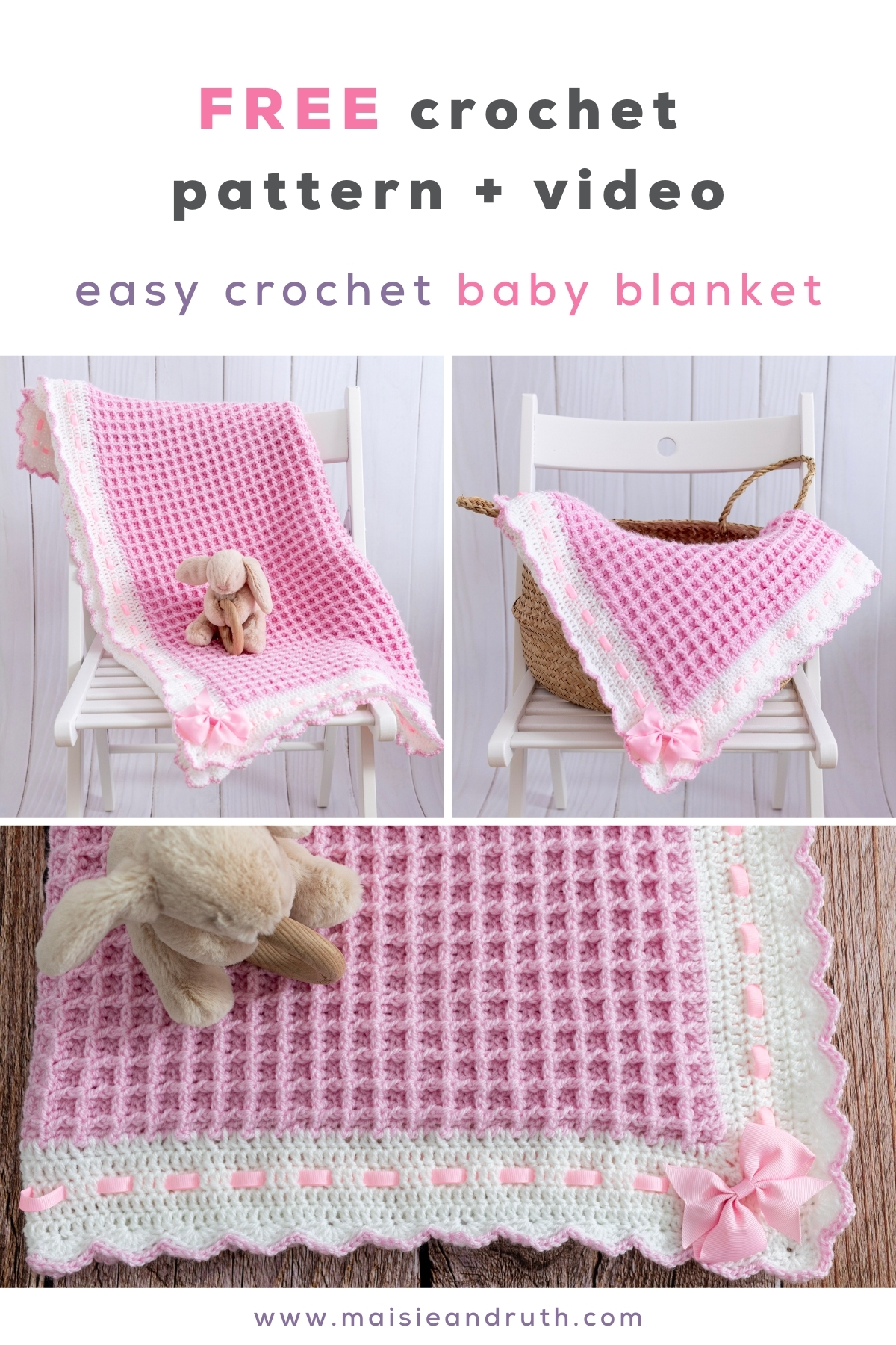 Crochet Waffle Stitch Baby Blanket Pin 1