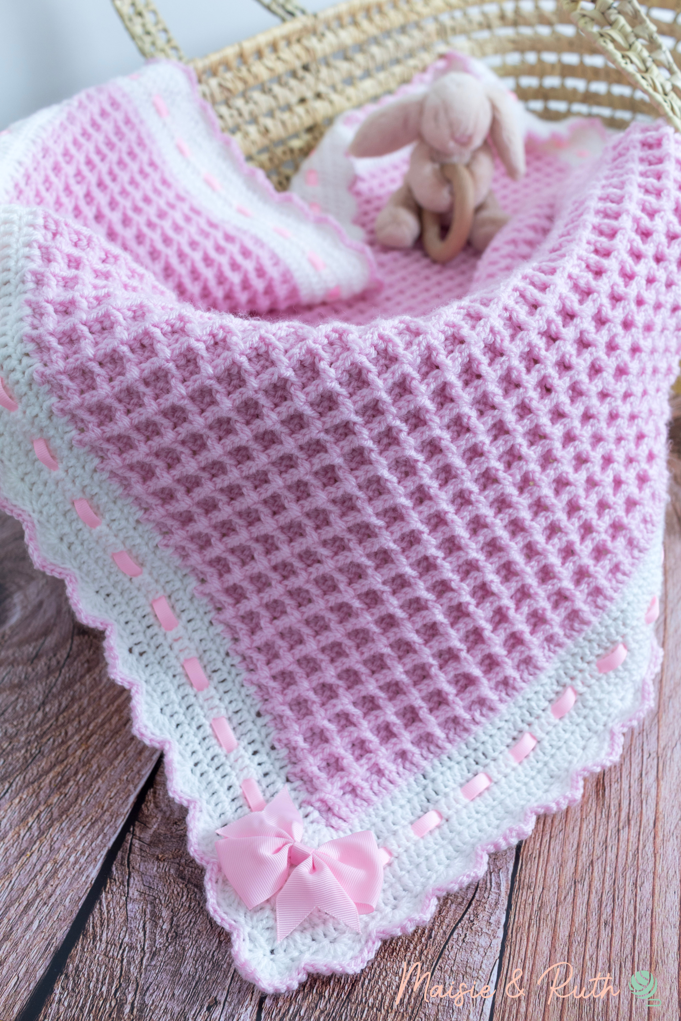 Crochet Waffle Stitch Baby Blanket in Bassinet