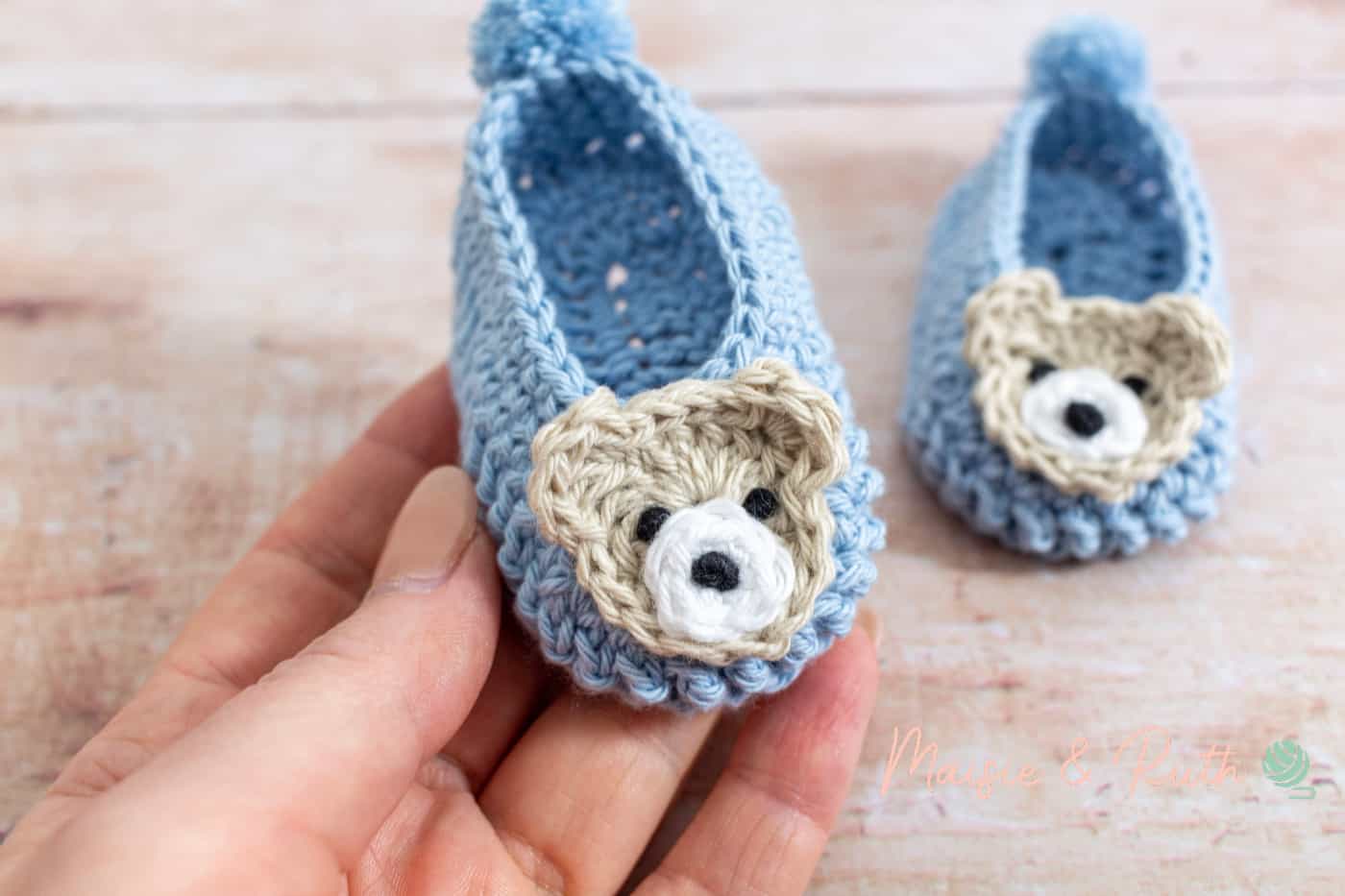 Crochet Easy Baby Shoes closeup of teddy