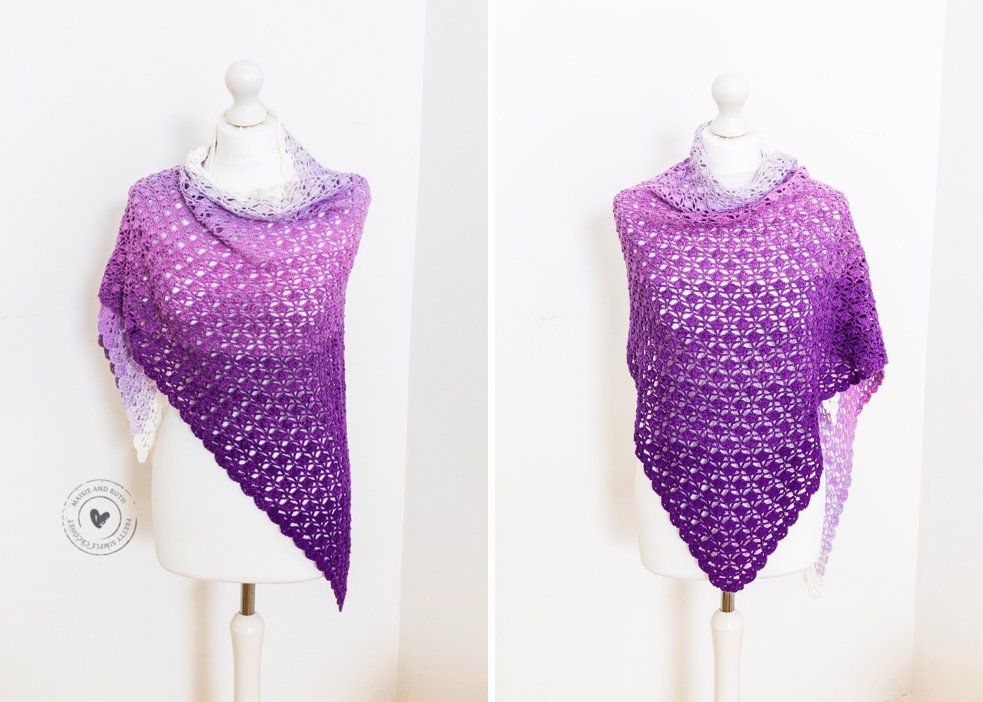 Free Crochet Shawl Pattern Collage on tailors dummy
