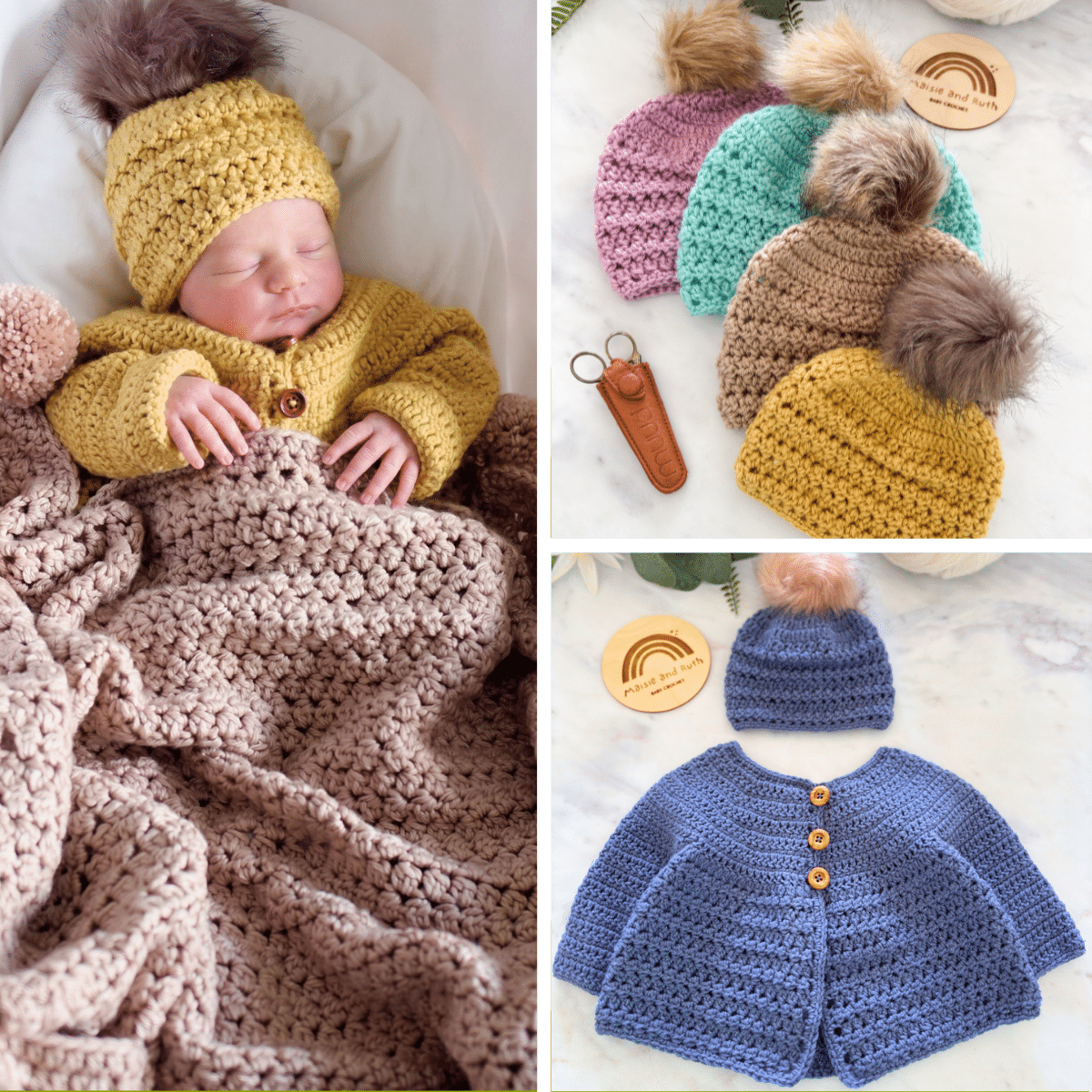 matching items for hat blanket and cardigan