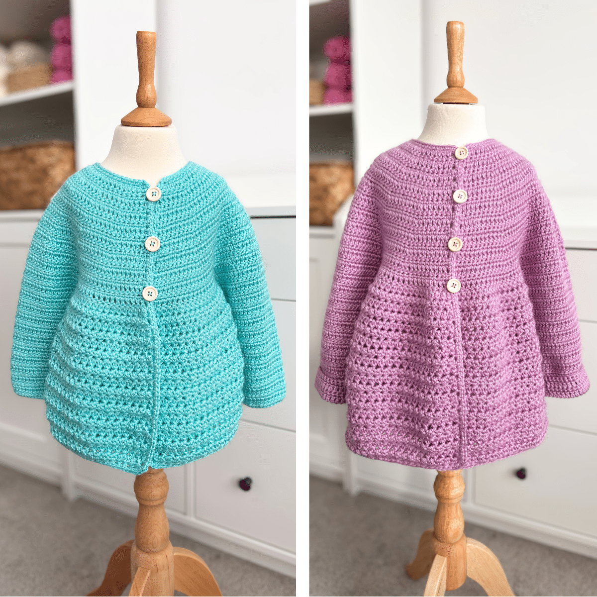 Crochet cardigan for babies and children from newborn to 8 years in caron simply soft yarn