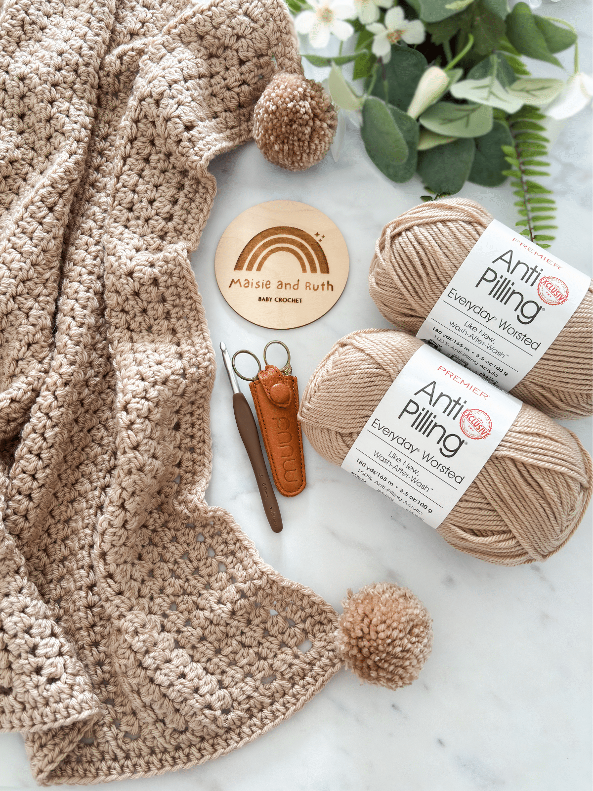 Modern easy crochet blanket in soft worsted weight yarn
