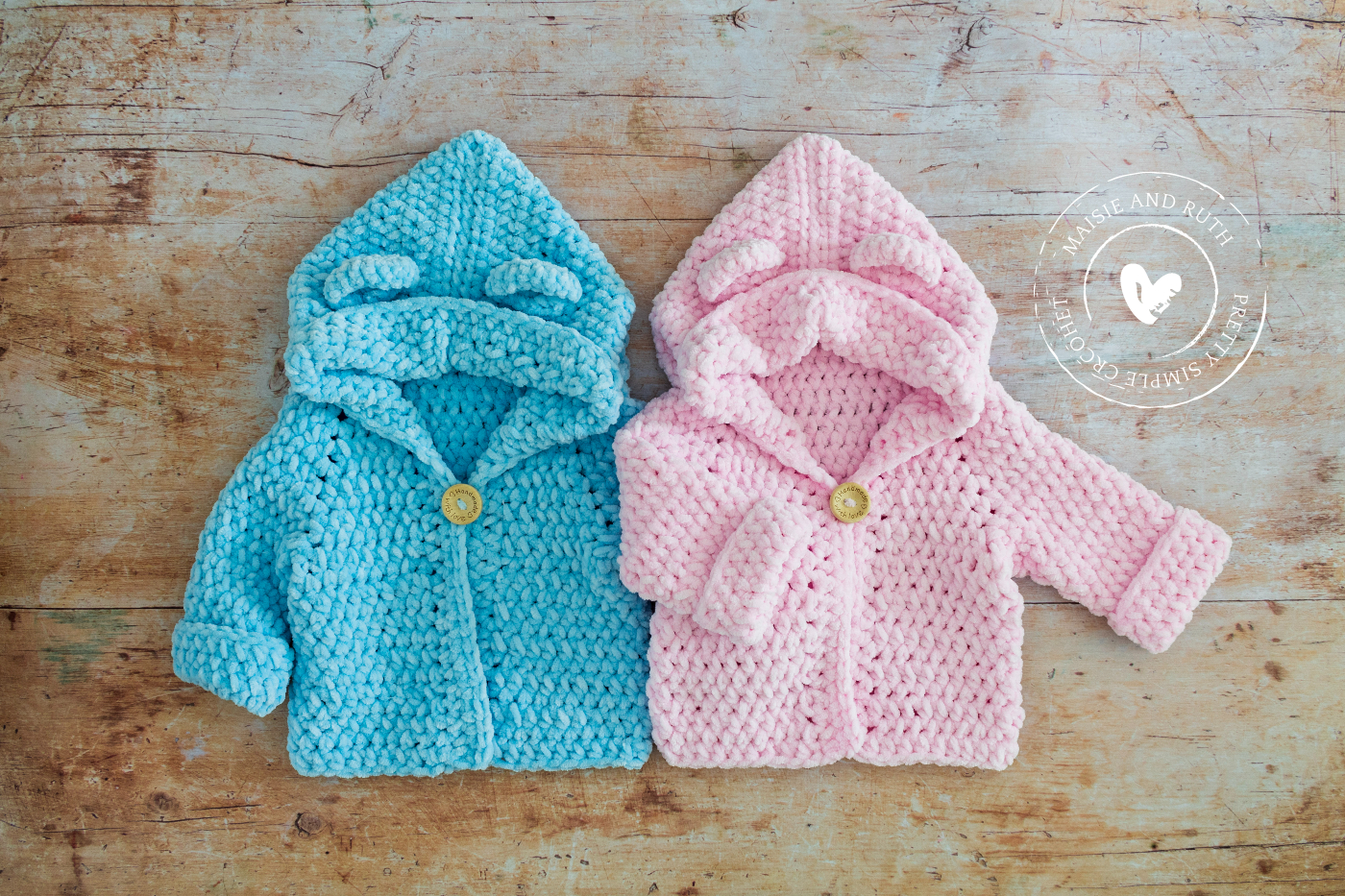 Crochet Baby Hoodie Blue and Pink Version