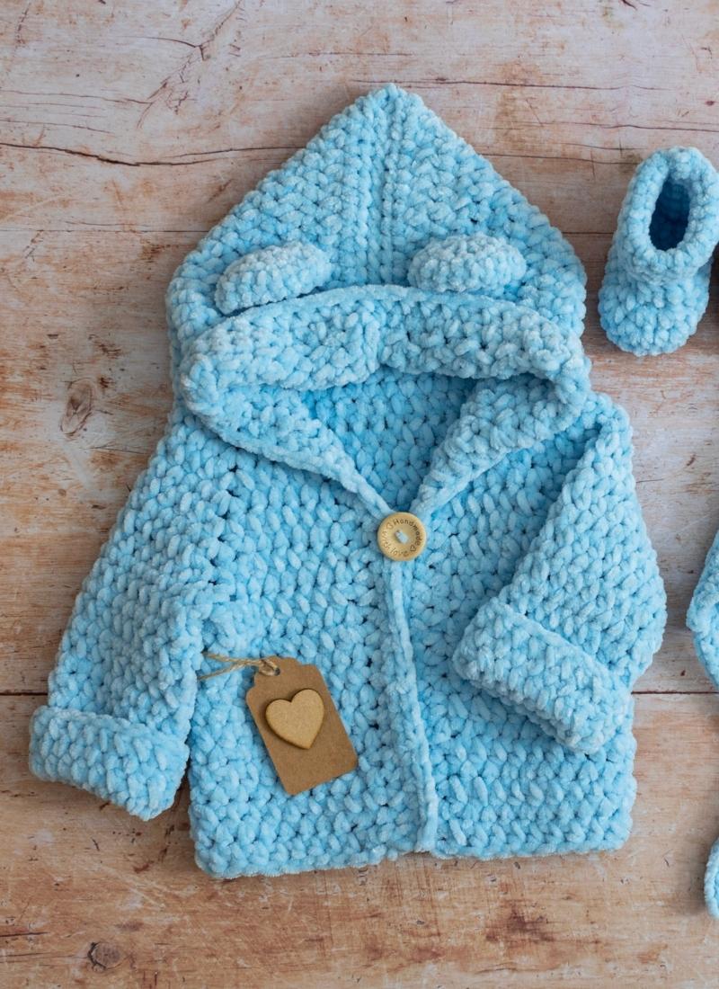 Kleding Meisjeskleding Babykleding voor meisjes Truien Crochet Baby Hooded Sweater With Ears 