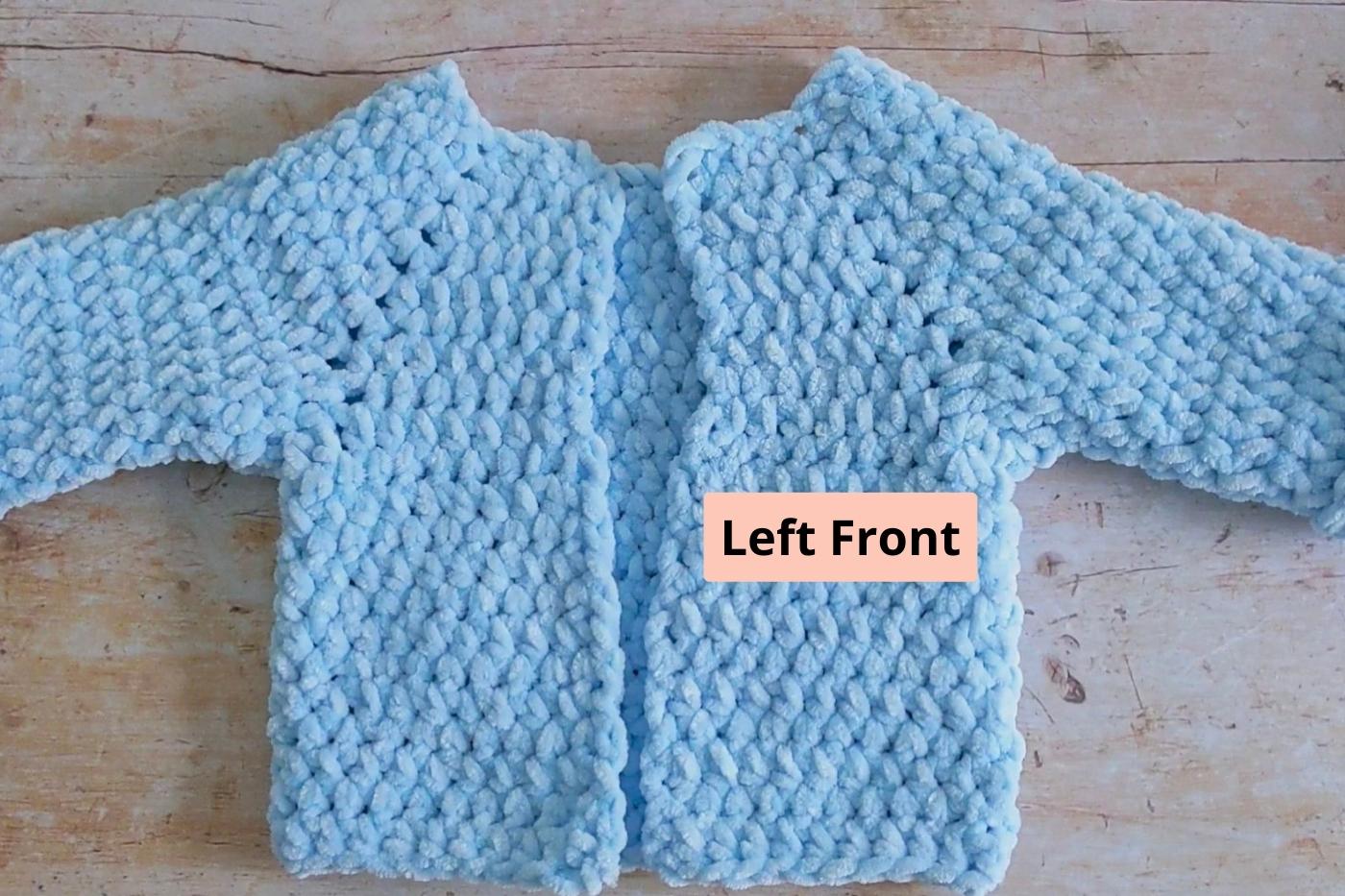 Position of Left Front on crochet baby hoodie