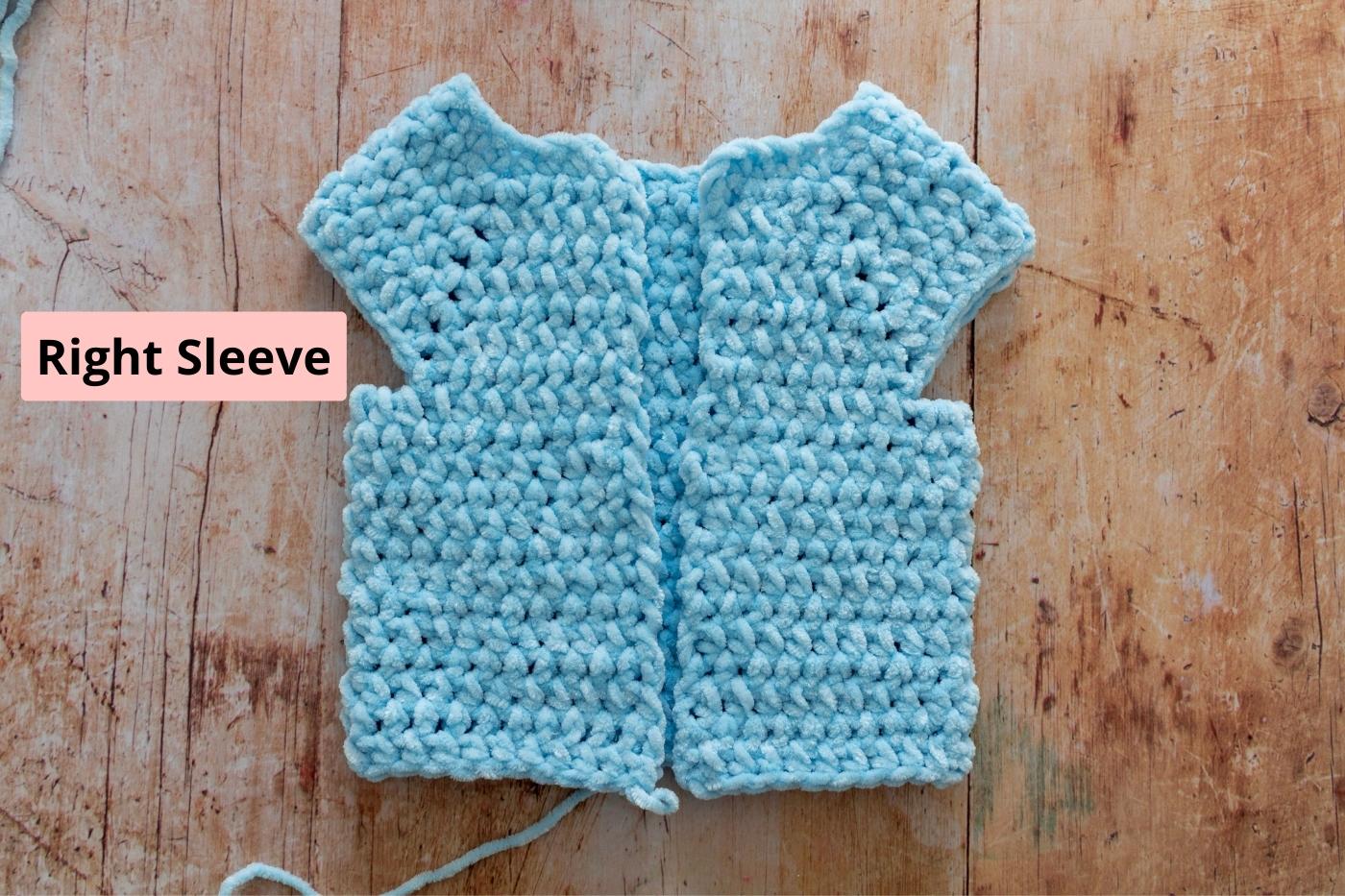 Position of Right Sleeve of crochet baby hoodie
