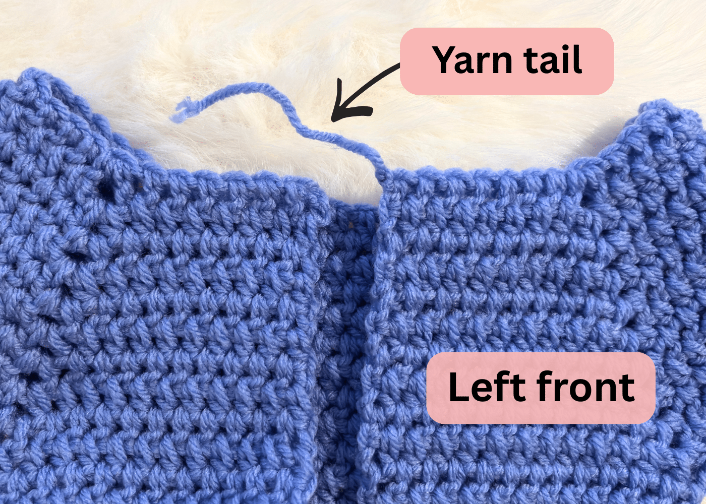 Position of Left Front on crochet baby hoodie