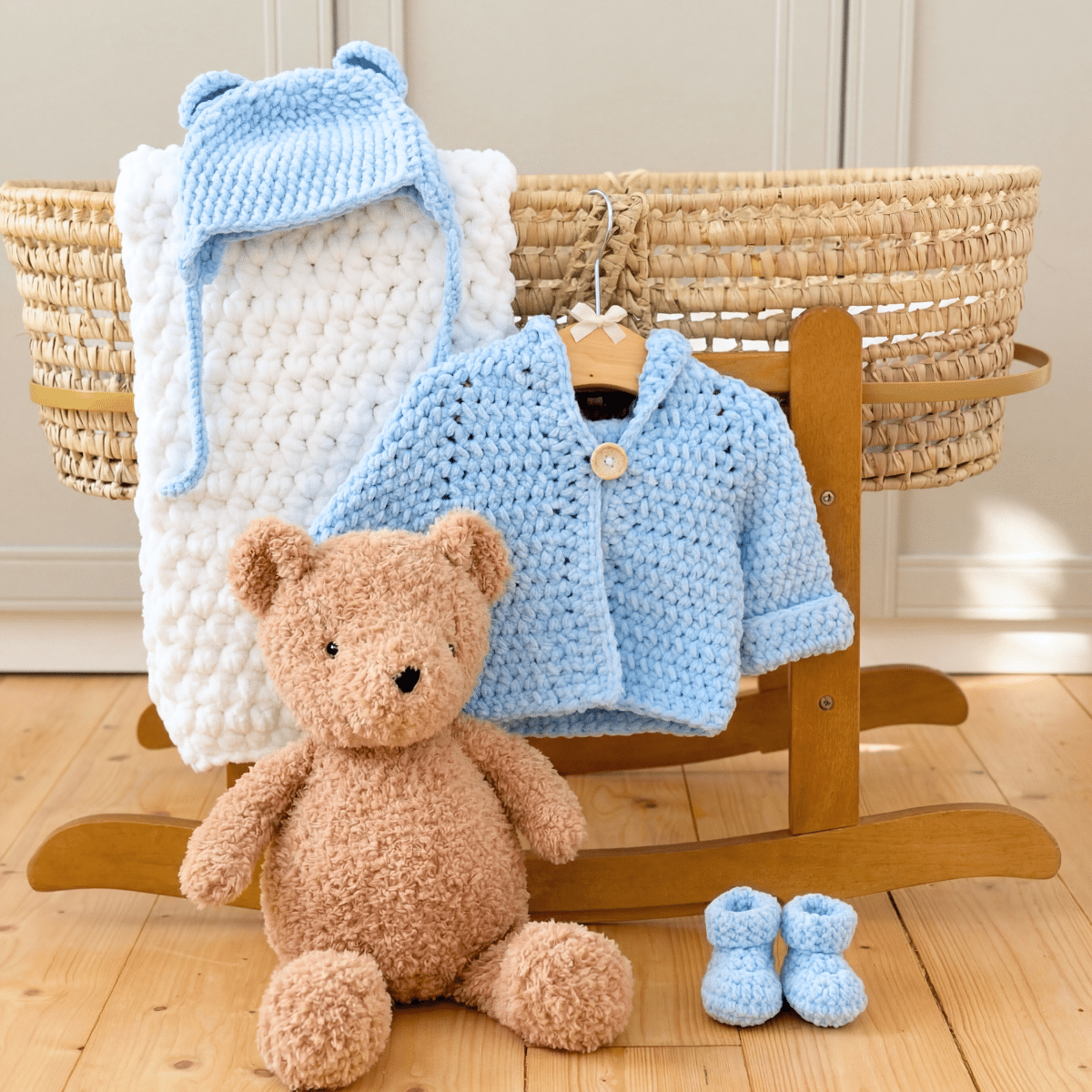 crochet baby bear beanie with hoodie blanket and booties