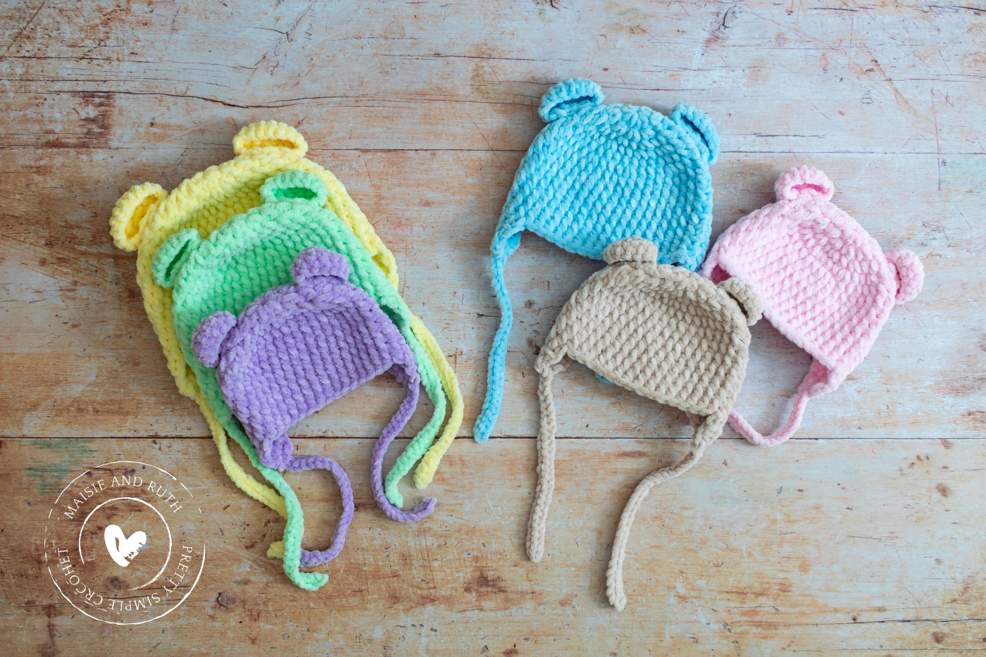 Crochet Baby Bear Beanie Assortment of Colours