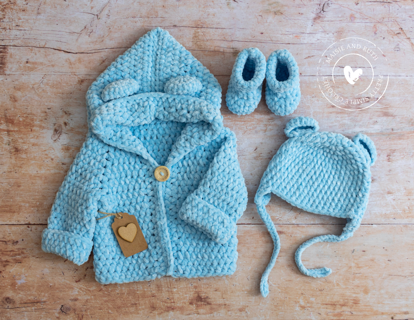 Crochet Baby Bear Beanie Blue Layette
