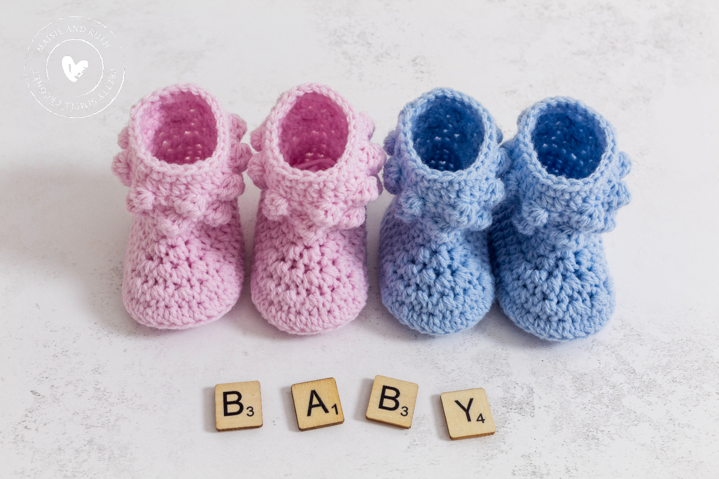 Cute Easy Crochet Baby Booties pink blue