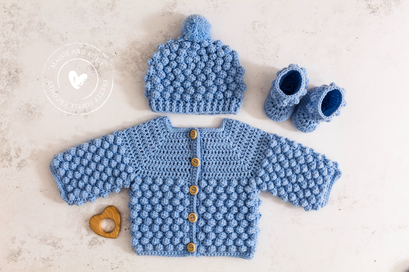 Bobble Crochet Baby Cardigan Pattern Blue Layette