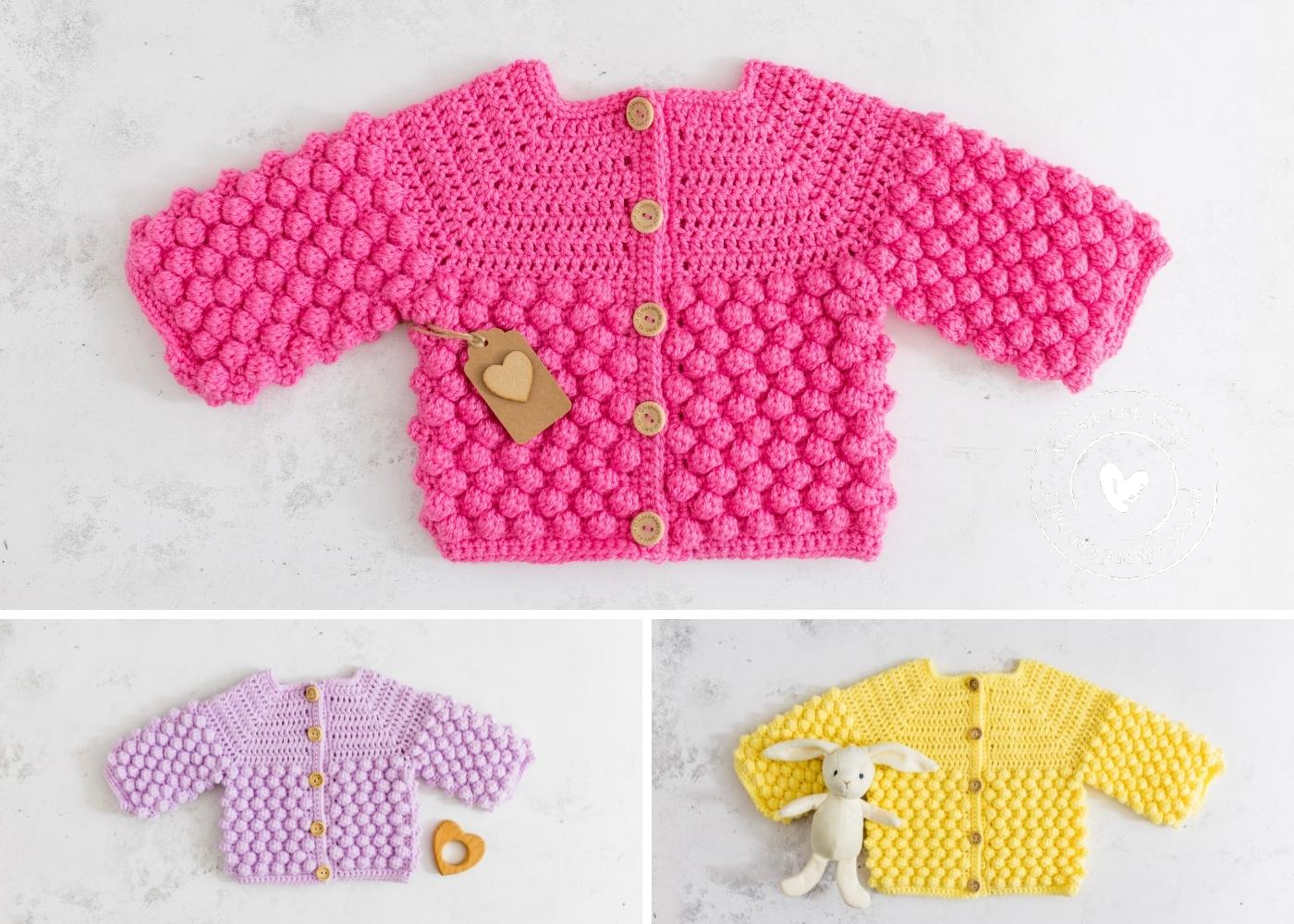 Bobble Crochet Baby Cardigan Pattern collage