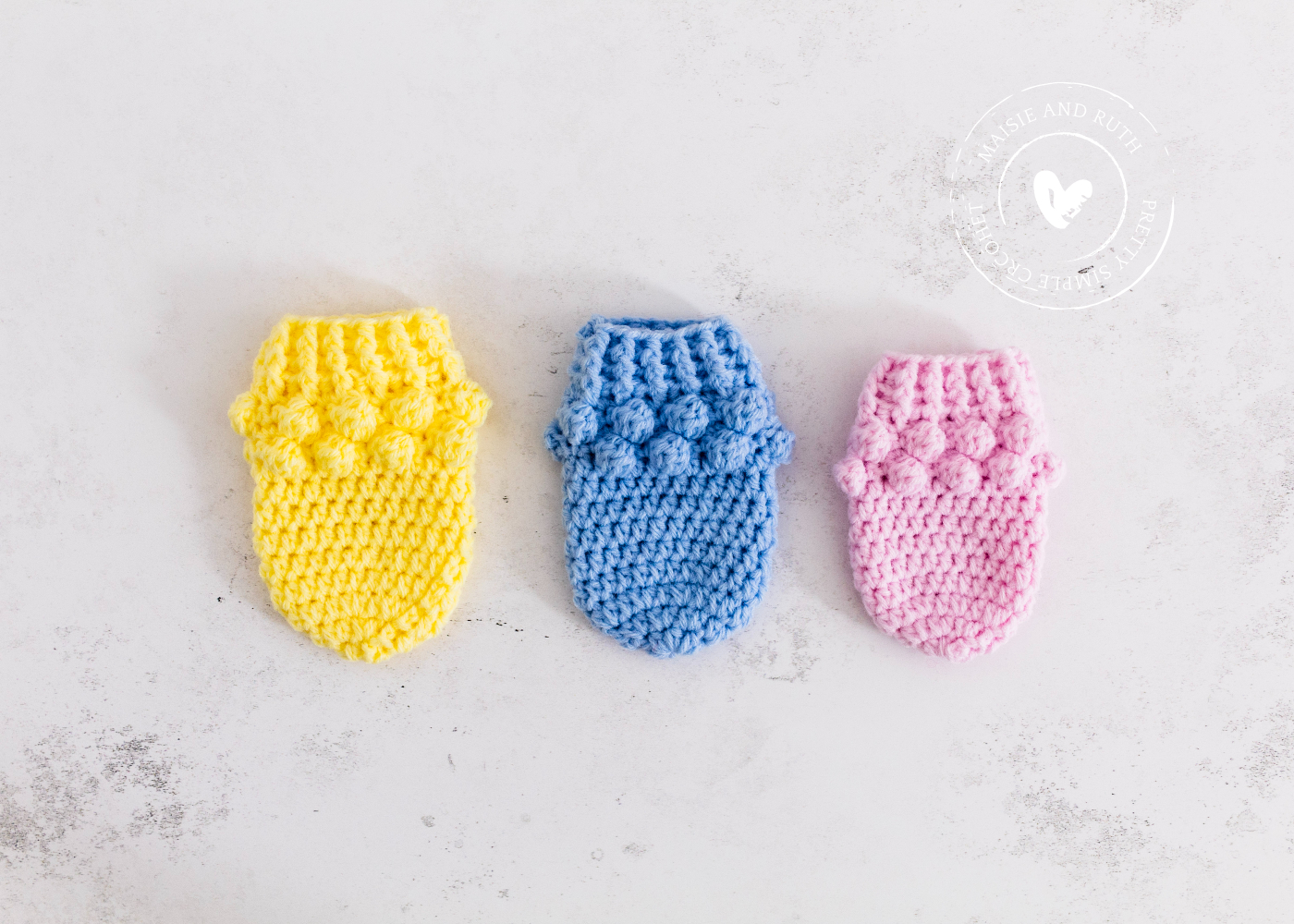 Bobble Crochet Baby Mittens in three colours