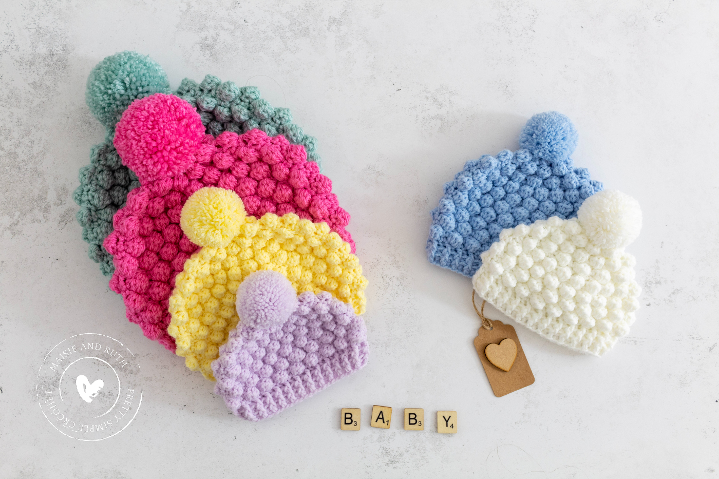 Crochet Bobble Baby Beanie several colours