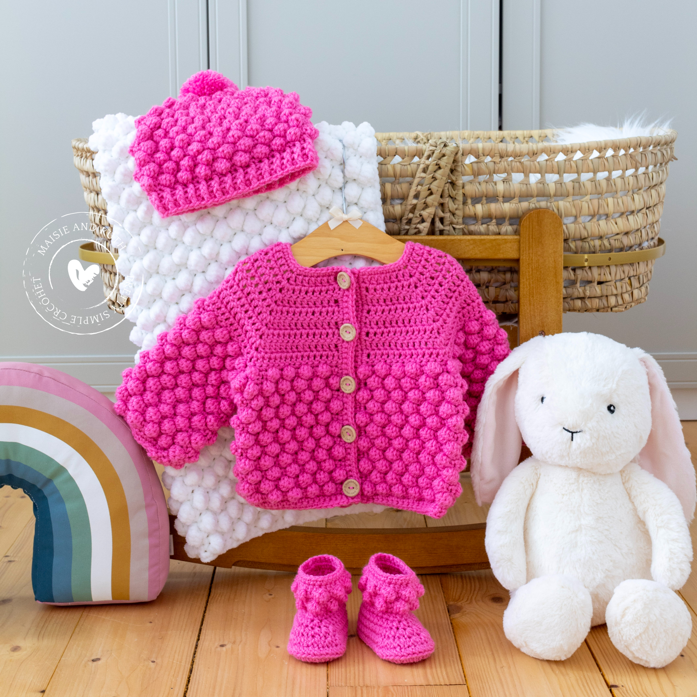 crochet bobble baby beanie pink layette