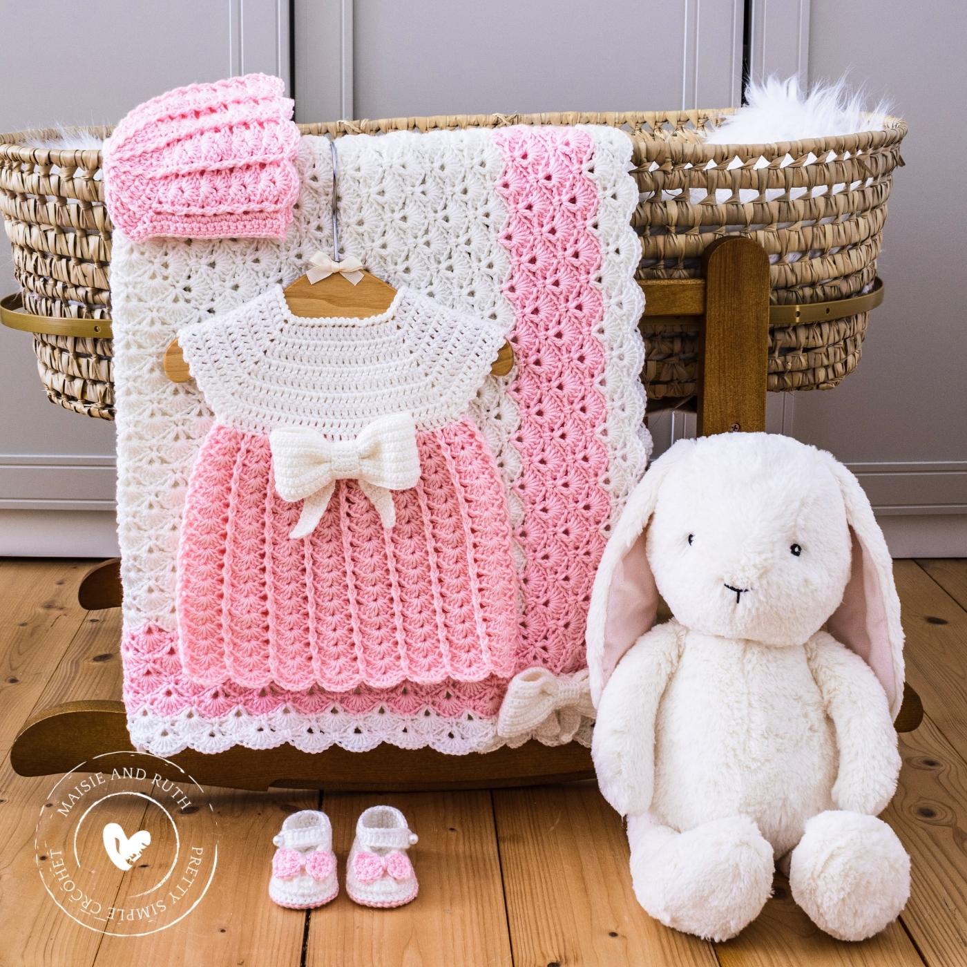 Easy Crochet Baby Dress gift set