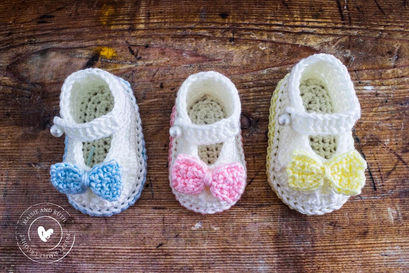 Crochet Bow Baby Booties in three colours
