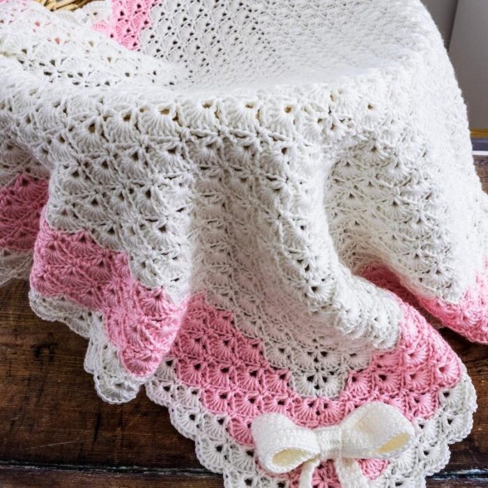 blanket in pink and white