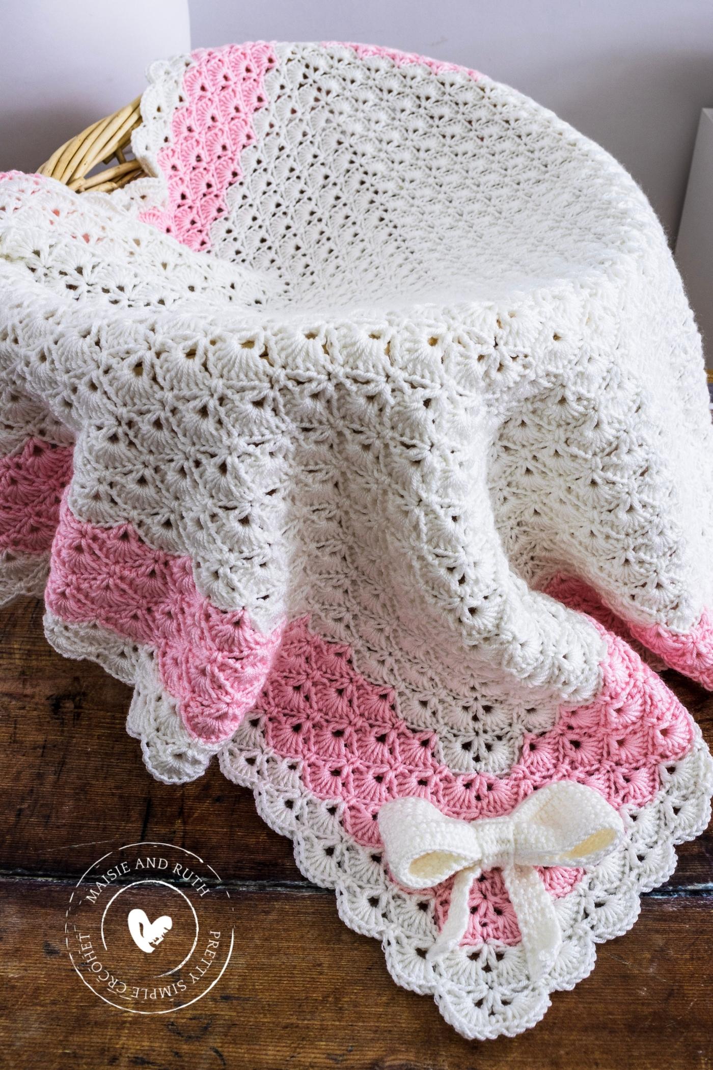 crochet baby blanket in the round in basket