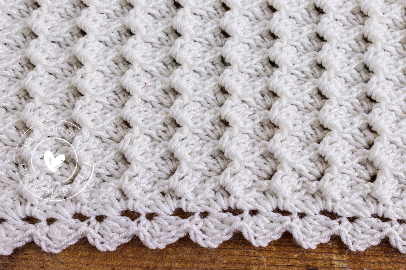 Close up of shell crochet baby blanket