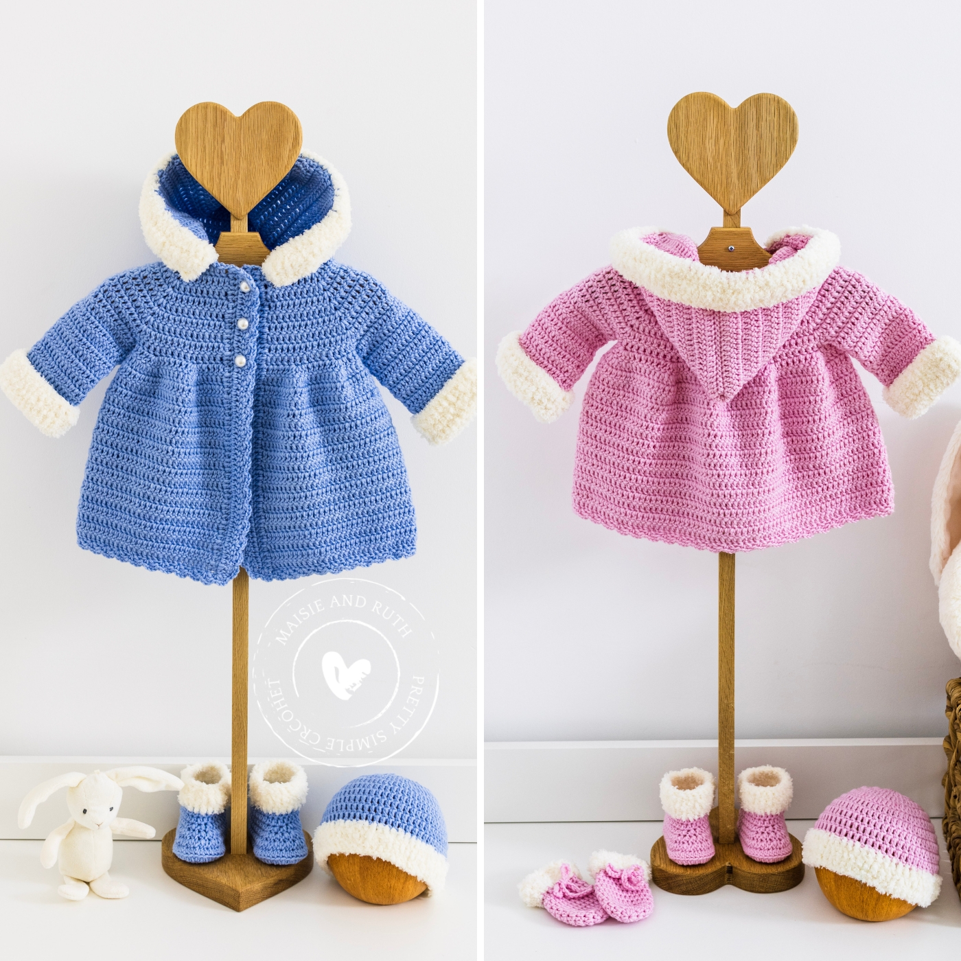 Crochet Baby Coat with Hood Blue and Pink