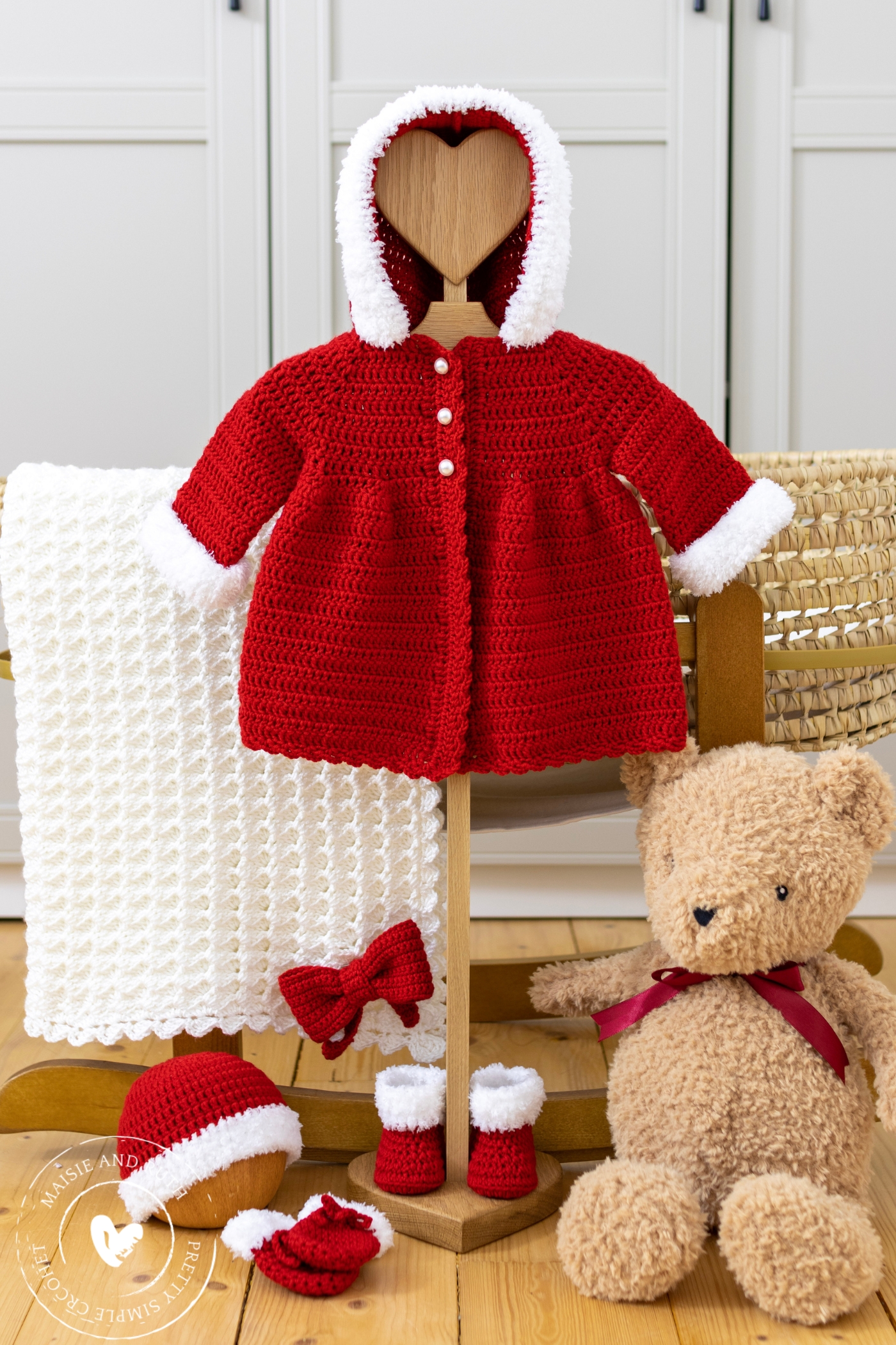 Crochet Baby Coat with hood in red with layette