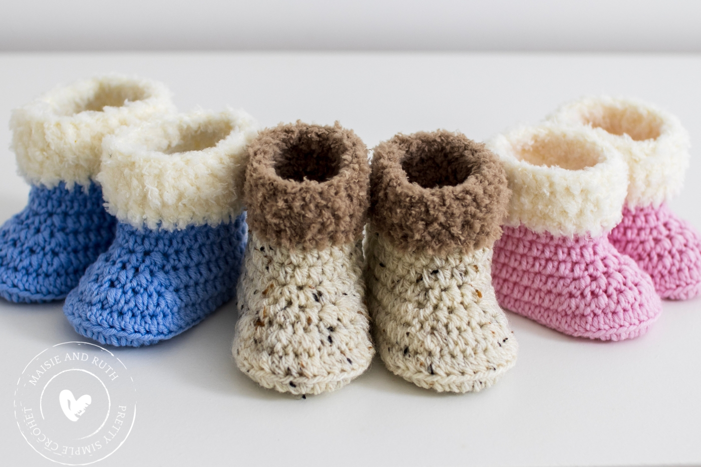 Quick Crochet Baby Booties in 3 colours