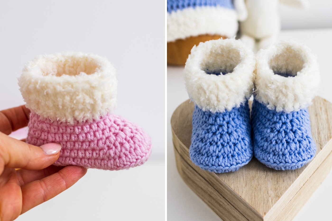 Quick Crochet Baby Booties pink and blue