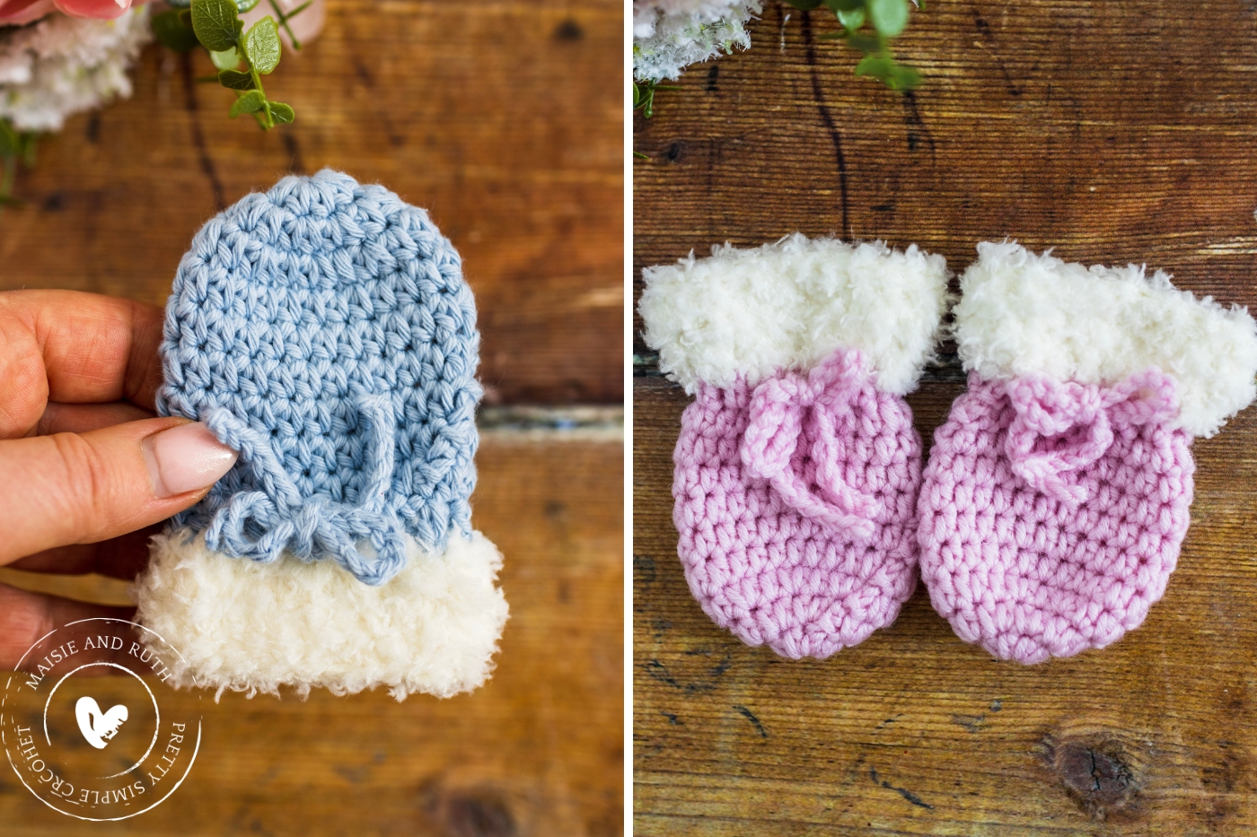 Warm Crochet Baby Mittens collage