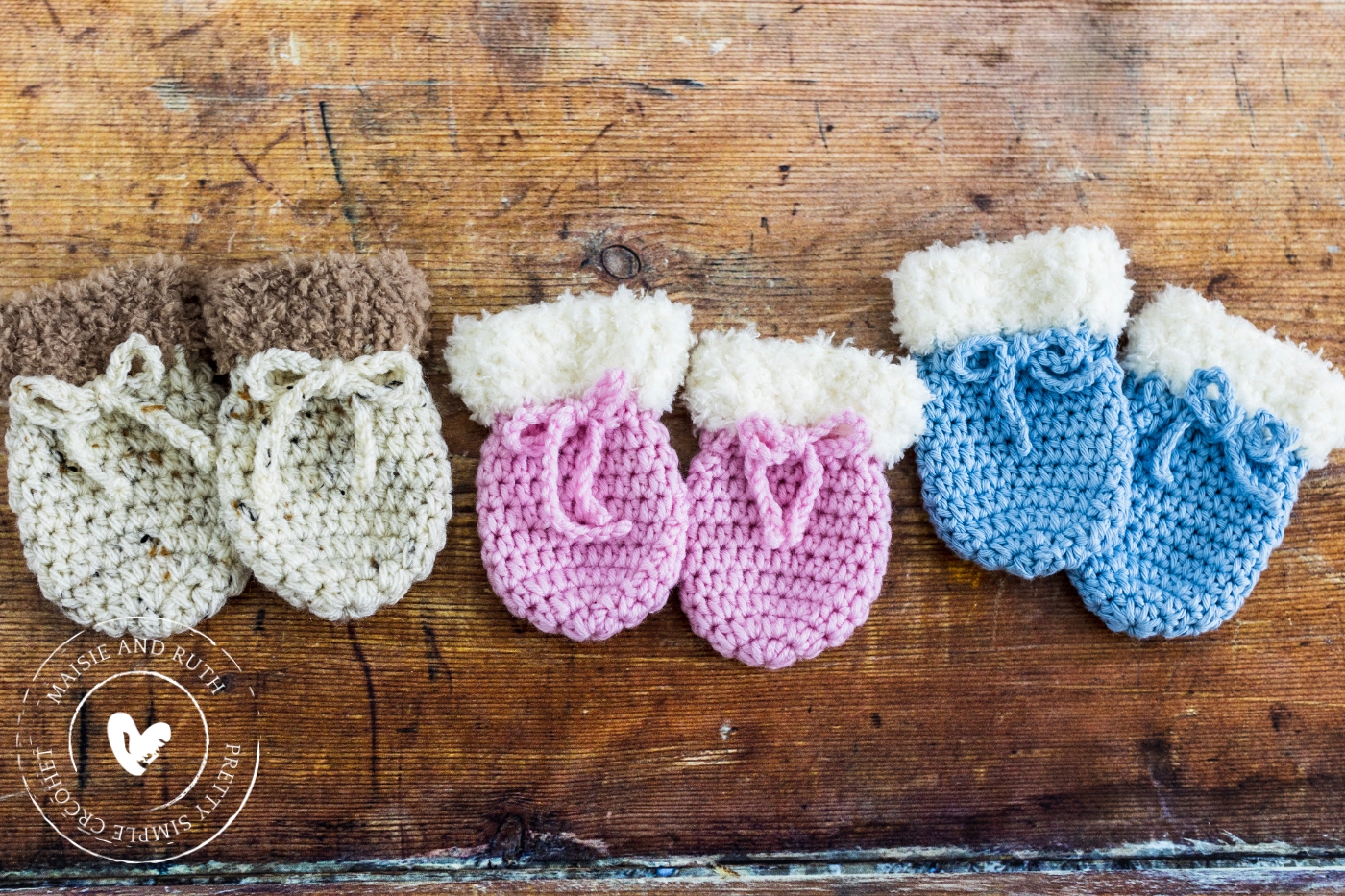 Warm Crochet Baby Mittens in 3 colours