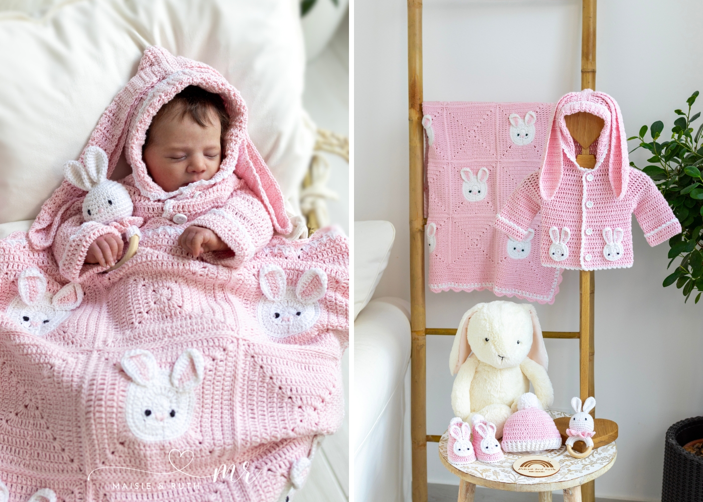 Bunny Crochet Baby Blanket baby set