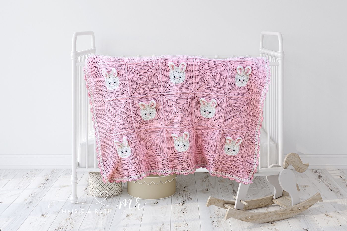 Bunny Crochet Baby Blanket ove