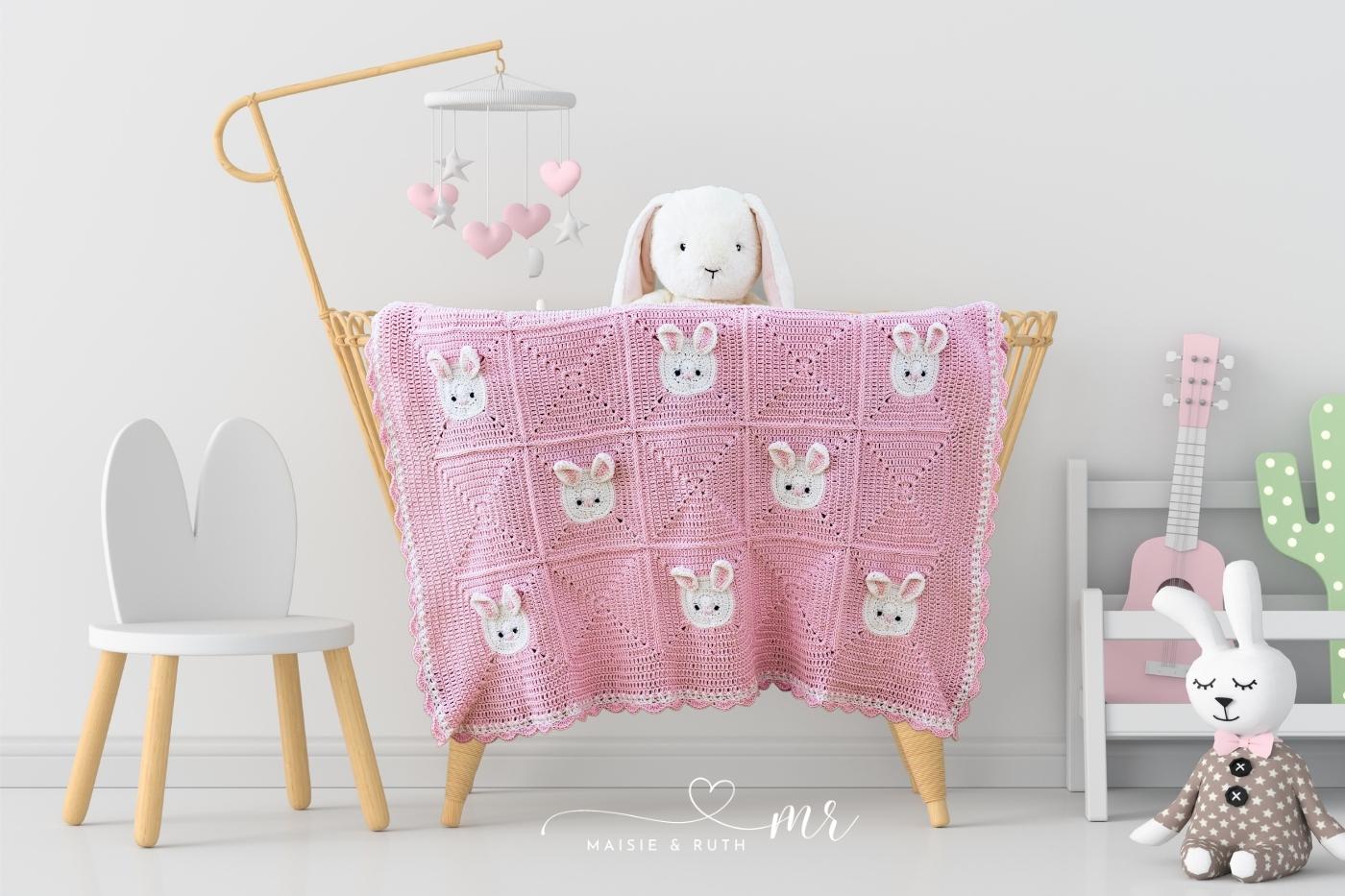 Bunny Crochet Blanket on wood bassinet