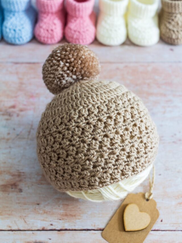 crochet baby hat in beige colour
