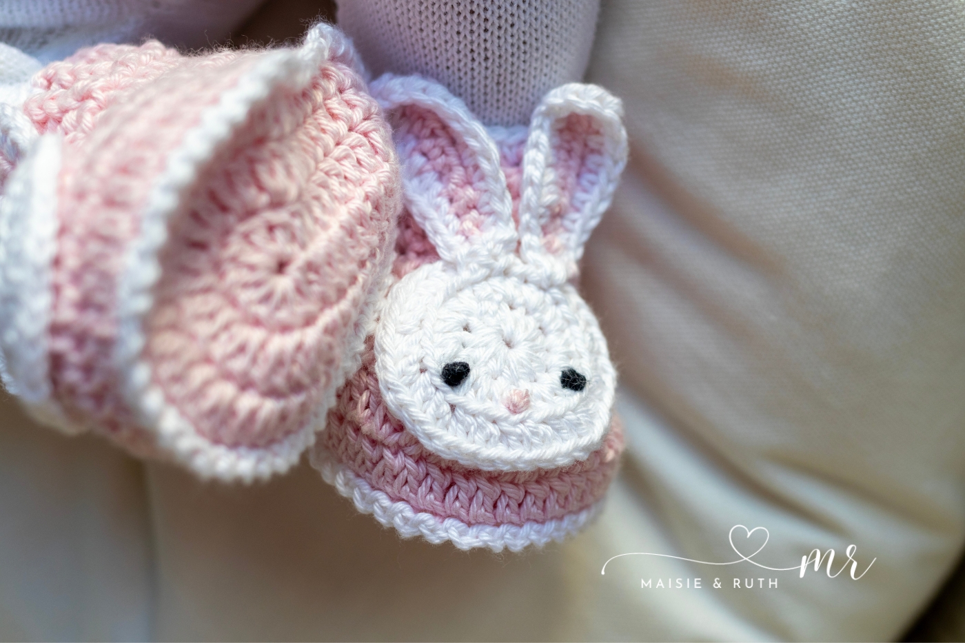 bunny crochet baby booties in bassinett