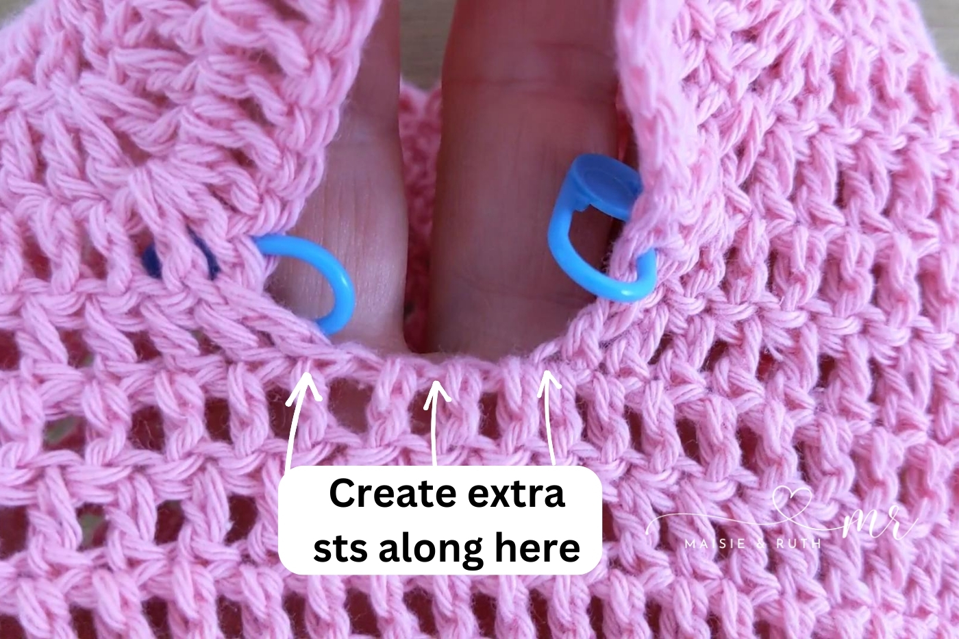 extra stitches at underarm of crochet bunny baby hoodie