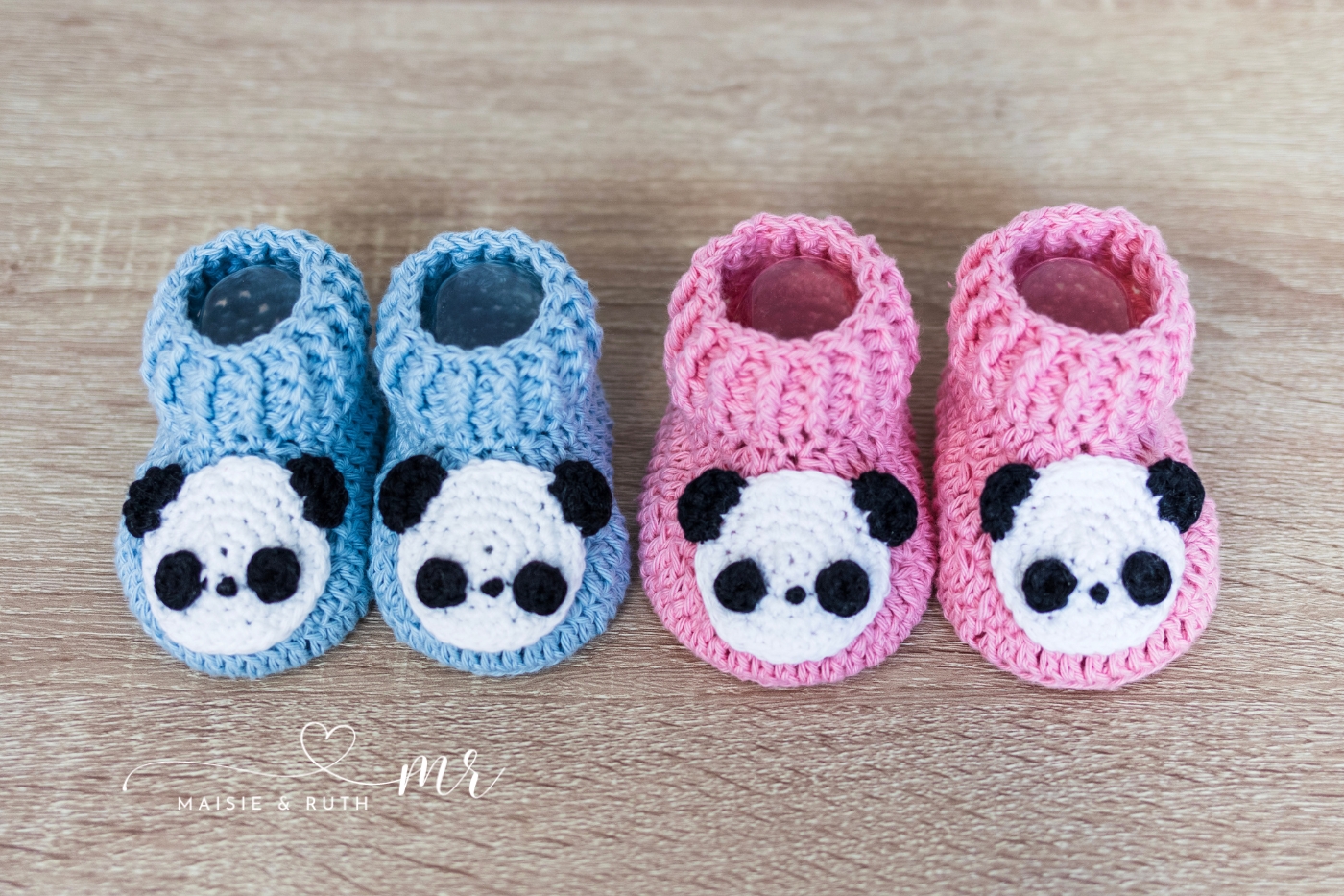 panda crochet baby booties pink and blue free pattern