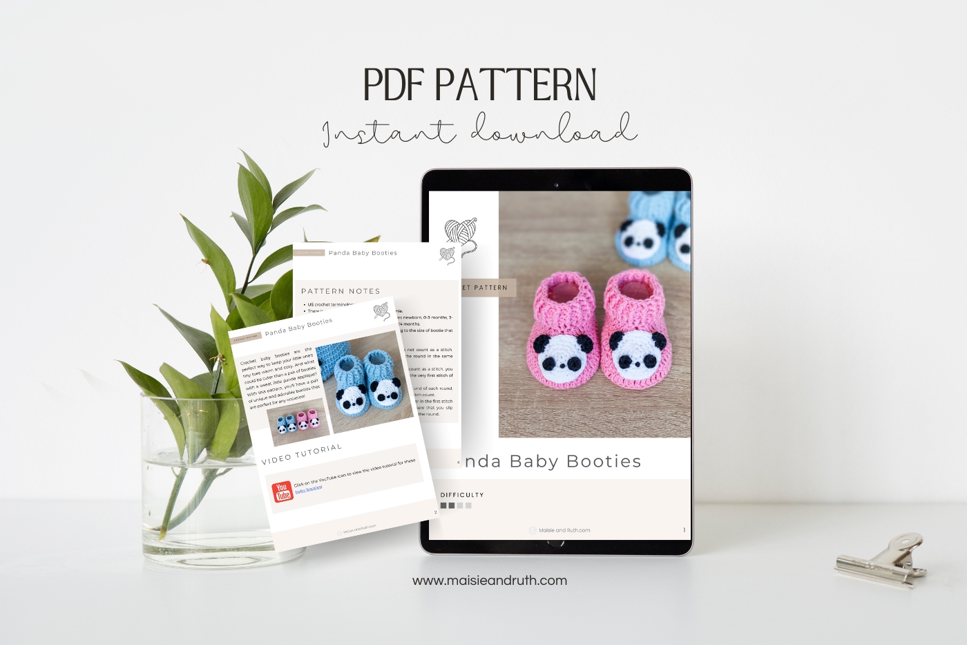 pdf pattern info for panda crochet baby booties